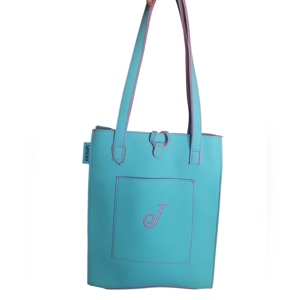 Alan Stuart Stylish Turquoise Leather Bag & Pink Felt Inner Lining.